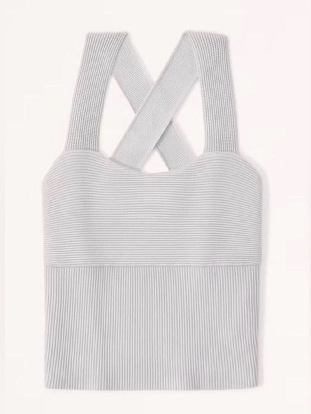 A&F Ribbed Knit Crisscross Tank Top in Light Gray